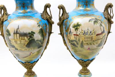 19th Century French Bronze Mounted Porcelain Covered Urns Robin s Egg Blue