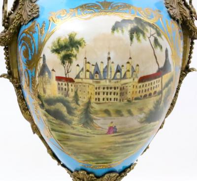 19th Century French Bronze Mounted Porcelain Covered Urns Robin s Egg Blue