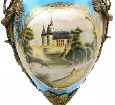 19th Century French Bronze Mounted Porcelain Covered Urns Robin s Egg Blue