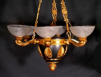 19th Century French Bronze Ormolu Mounted Patinated Empire Style Chandelier