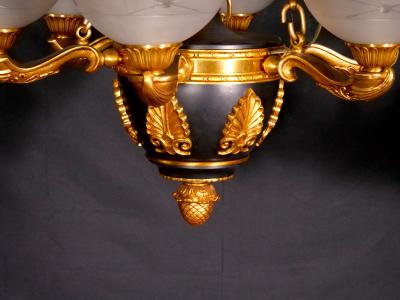 19th Century French Bronze Ormolu Mounted Patinated Empire Style Chandelier