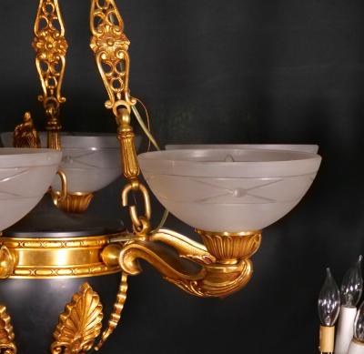 19th Century French Bronze Ormolu Mounted Patinated Empire Style Chandelier