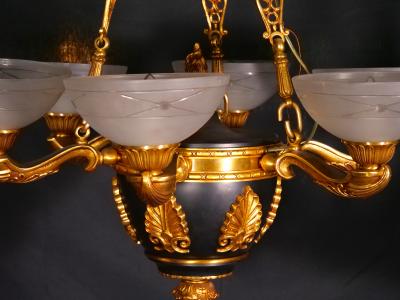 19th Century French Bronze Ormolu Mounted Patinated Empire Style Chandelier