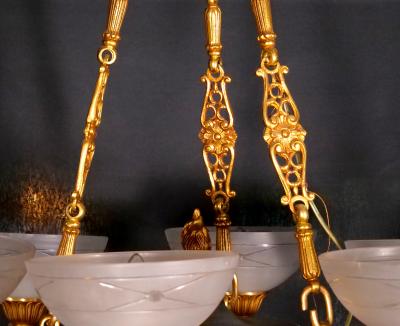 19th Century French Bronze Ormolu Mounted Patinated Empire Style Chandelier