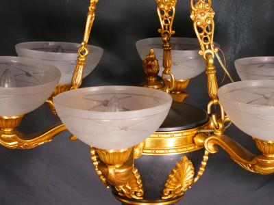 19th Century French Bronze Ormolu Mounted Patinated Empire Style Chandelier