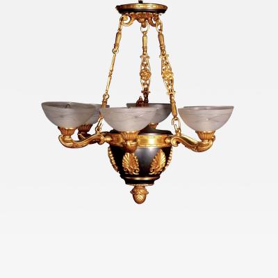 19th Century French Bronze Ormolu Mounted Patinated Empire Style Chandelier