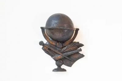 19th Century French Carved Oak Wall Fragment Depicting Scientific Instruments