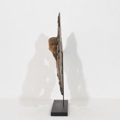 19th Century French Carved Oak Winged Angel Head in Clouds Ornament