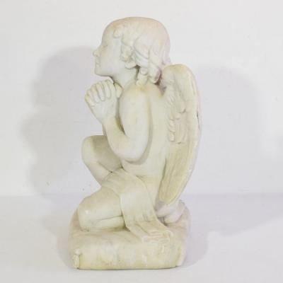 19th Century French Carved White Marble Angel