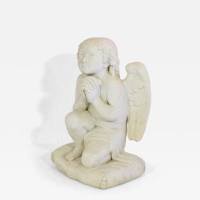 19th Century French Carved White Marble Angel