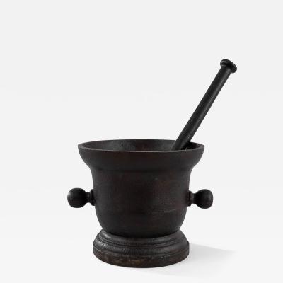 19th Century French Cast Iron Mortar with Pestle