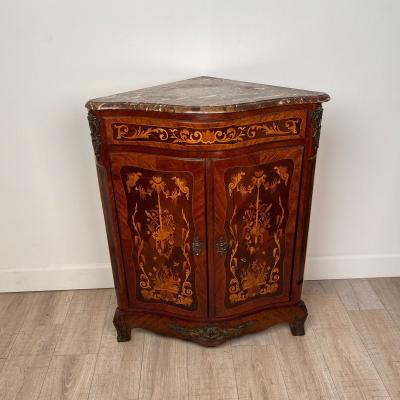 19th Century French Corner Cabinet with Rouge Marble Top