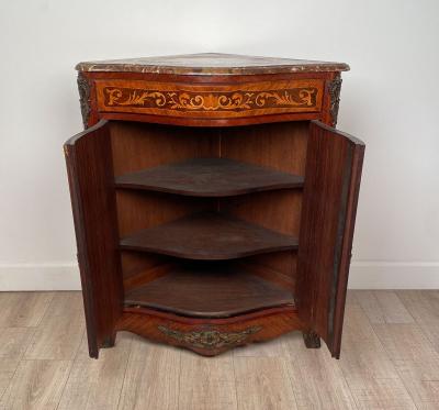 19th Century French Corner Cabinet with Rouge Marble Top