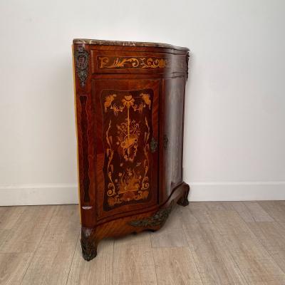 19th Century French Corner Cabinet with Rouge Marble Top