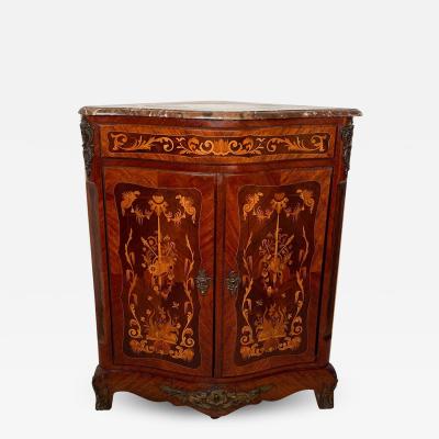 19th Century French Corner Cabinet with Rouge Marble Top