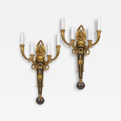 19th Century French Egyptian Revival Part Ormolu Dappliques Wall Lights c 1830