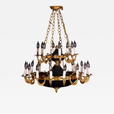 19th Century French Empire Style 24 Light Gilt Bronze Patinated Chandelier