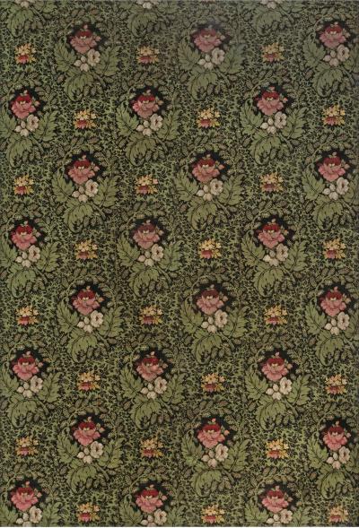 19th Century French Floral Design Green Black Pink Needlework Rug
