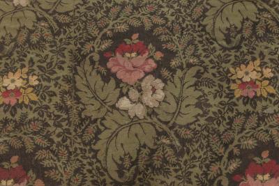 19th Century French Floral Design Green Black Pink Needlework Rug