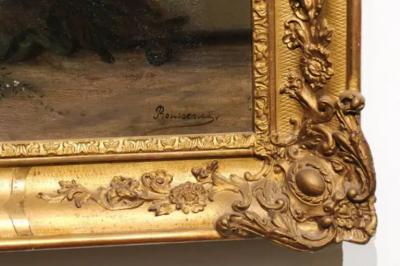 19th Century French Floral Painting Signed Philippe Rousseau in Giltwood Frame
