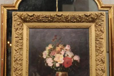 19th Century French Floral Still Life Painting Depicting Roses in Original Frame
