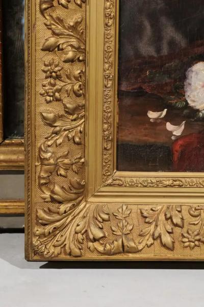 19th Century French Floral Still Life Painting Depicting Roses in Original Frame