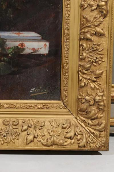 19th Century French Floral Still Life Painting Depicting Roses in Original Frame