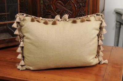 19th Century French Floral Themed Aubusson Tapestry Pillow with Tassels