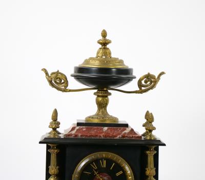 19th Century French Gilt Bronze Mounted Slate Rouge Marble Mantel Clock