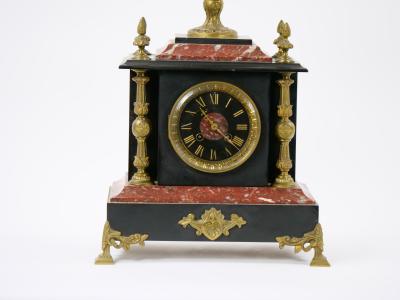 19th Century French Gilt Bronze Mounted Slate Rouge Marble Mantel Clock