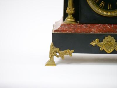 19th Century French Gilt Bronze Mounted Slate Rouge Marble Mantel Clock