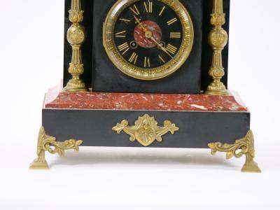19th Century French Gilt Bronze Mounted Slate Rouge Marble Mantel Clock