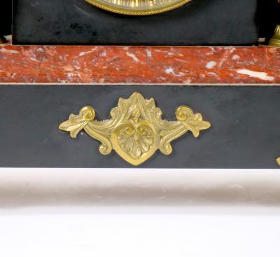 19th Century French Gilt Bronze Mounted Slate Rouge Marble Mantel Clock