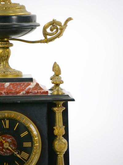 19th Century French Gilt Bronze Mounted Slate Rouge Marble Mantel Clock