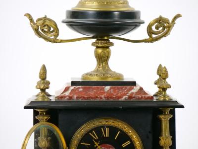 19th Century French Gilt Bronze Mounted Slate Rouge Marble Mantel Clock