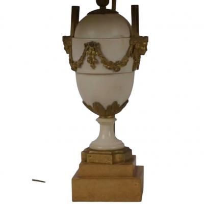 19th Century French Gilt Bronze Mounted White Marble Urns Now Designer Lamps