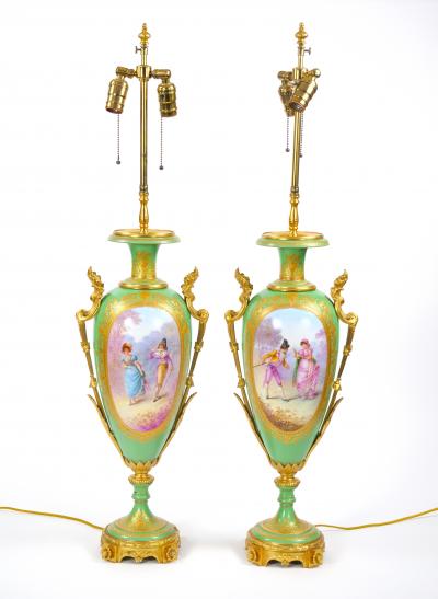 19th Century French Gilt Bronze Ormolu Mounted S vres Porcelain Table Lamps