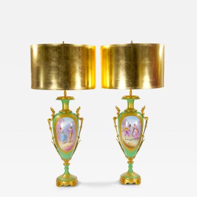 19th Century French Gilt Bronze Ormolu Mounted S vres Porcelain Table Lamps