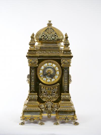 19th Century French Gilt Bronze Silvered Three Piece Clock Garniture