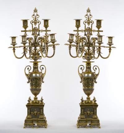 19th Century French Gilt Bronze Silvered Three Piece Clock Garniture