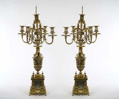 19th Century French Gilt Bronze Silvered Three Piece Clock Garniture