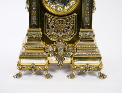 19th Century French Gilt Bronze Silvered Three Piece Clock Garniture