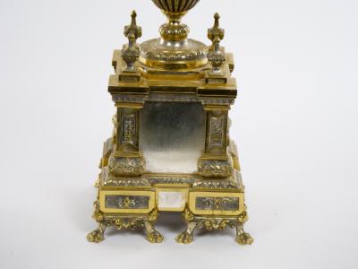 19th Century French Gilt Bronze Silvered Three Piece Clock Garniture