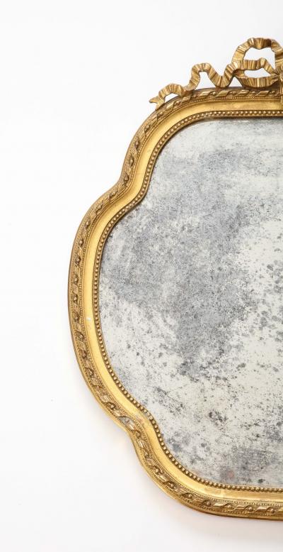 19th Century French Giltwood Mirror with Bow Crown