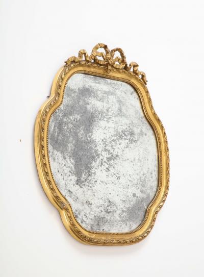 19th Century French Giltwood Mirror with Bow Crown