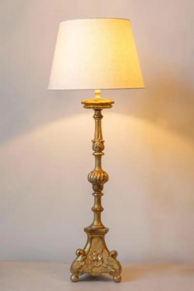 19th Century French Giltwood Table Lamp with Ornate Carved Base