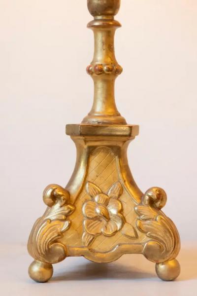 19th Century French Giltwood Table Lamp with Ornate Carved Base
