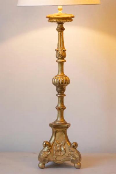 19th Century French Giltwood Table Lamp with Ornate Carved Base