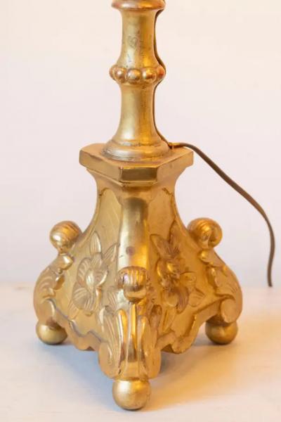 19th Century French Giltwood Table Lamp with Ornate Carved Base