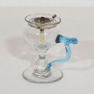 19th Century French Glass Weavers Oil Lamp